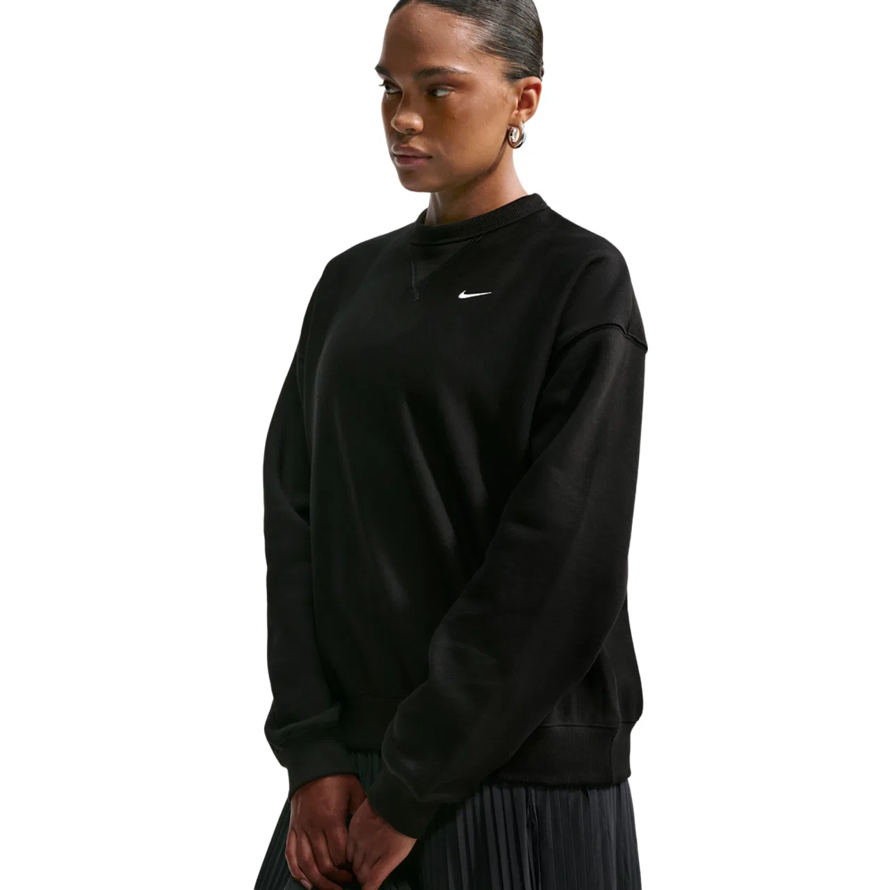 Женский свитшот из плотного флиса 410 г/м² Studio Fleece Heavy OS Crew Nike, Total Black/Sail — фото 3