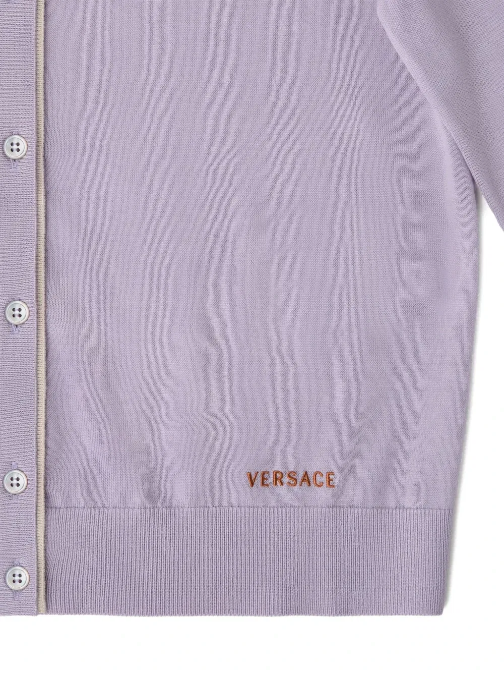 Кардиган с контрастной делкой и вышитым логотипом Versace, фиолетовый — фото 4