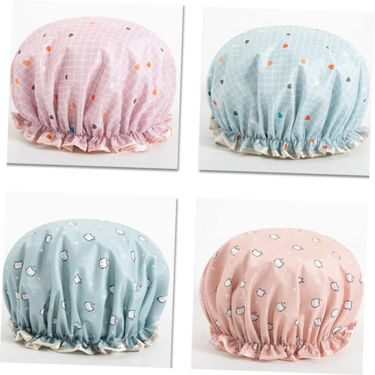 Двойная водонепроницаемая шапочка для душа, FRCOLOR, 6 шт., 27x11x3 см, Blau+Rosa — фото 3