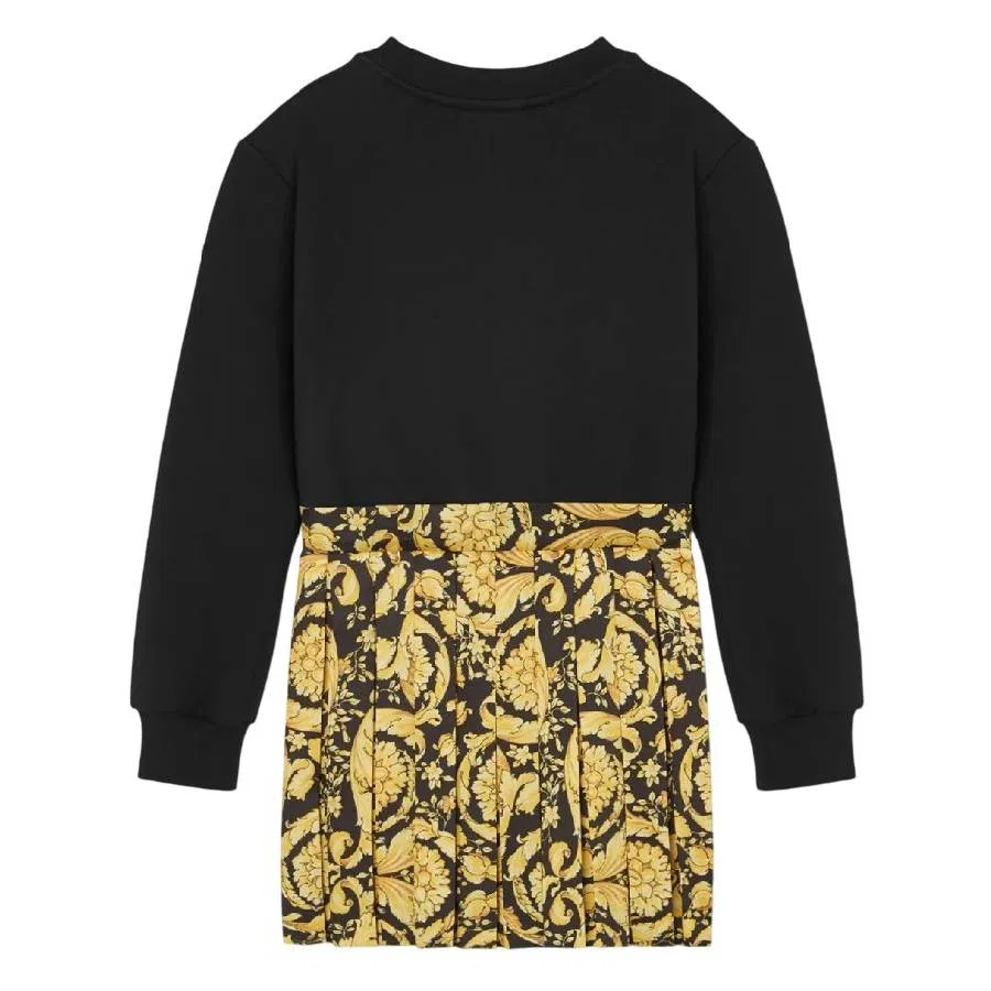 Платье с принтом Barocco Logo Print и плиссированной юбкой Young Versace, Black/Oro — фото 2
