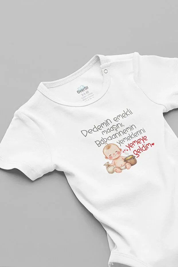 Детское боди с принтом Grandfather And Grandmother Printed Snap Fasteners Short Sleeve Baby Bodysuit Jumpsuit Badi 5938 Overoz, White