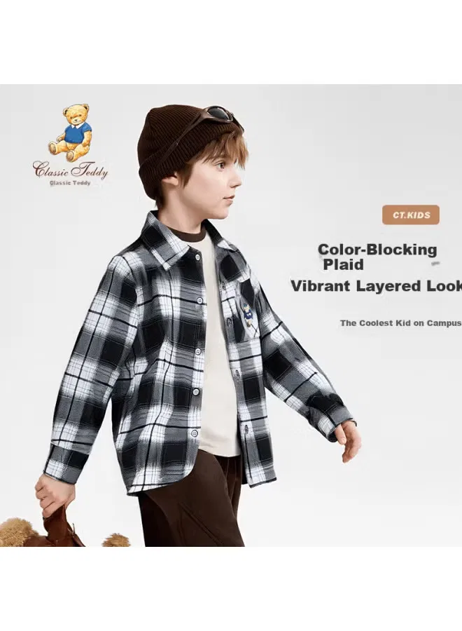 Рубашка с длинным рукавом в клетку Classic Teddy, черный