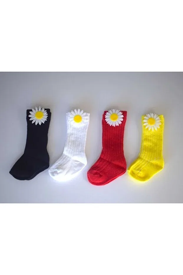 Детские гольфы для девочек с принтом Daisy Fukur Özkardeşler Baby, Black White Yellow Red
