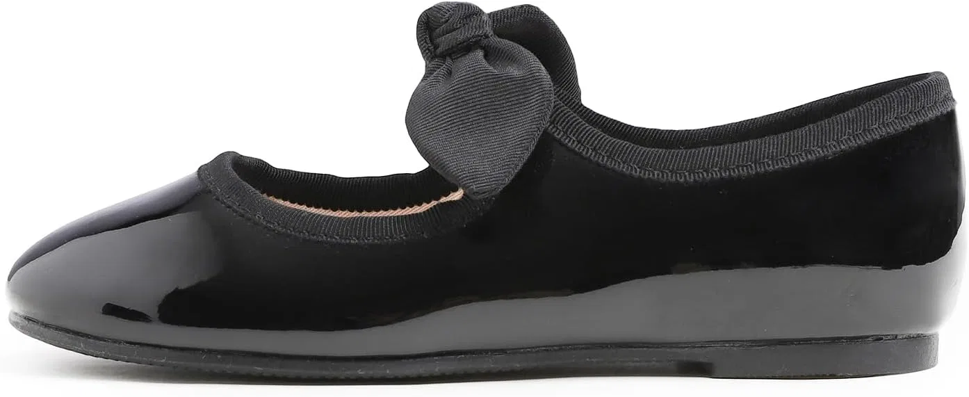 Детские туфли для девочек с пряжкой FEVERSOLE, Patent Bow Elastic Maryjane Black — фото 4