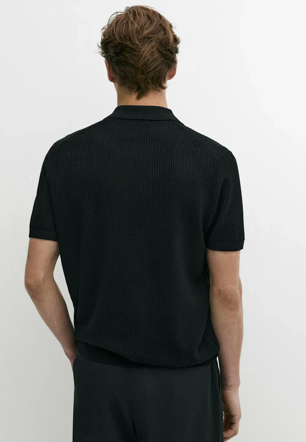Поло с коротким рукавом из шерстяной смеси - рубашка поло Massimo Dutti, Black — фото 3