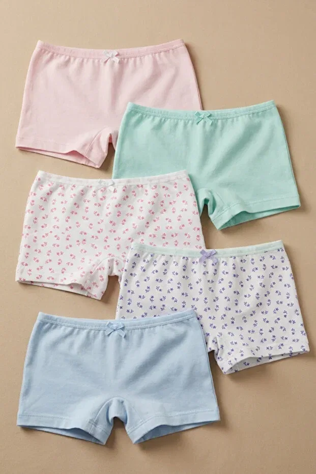 Детские шорты для девочек с принтом Pack of 5 floral patterned girls' boxers Bony Socks, Multicolored