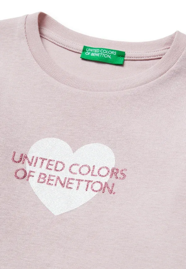 Футболка с длинными рукавами и блестящим логотипом United Colors Of Benetton, розовый — фото 3