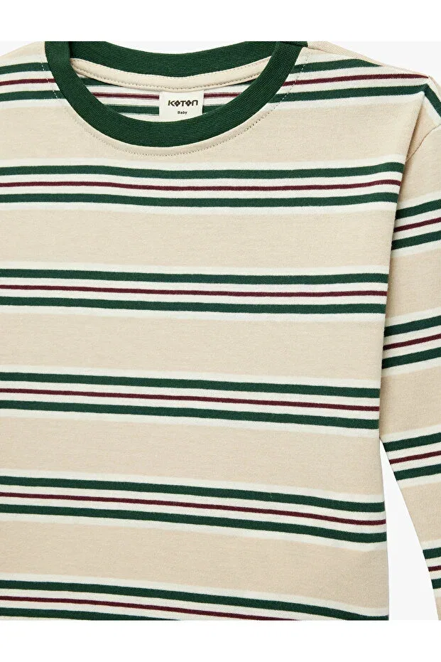 Детская футболка с длинным рукавом Koton, Ecru Striped — фото 3