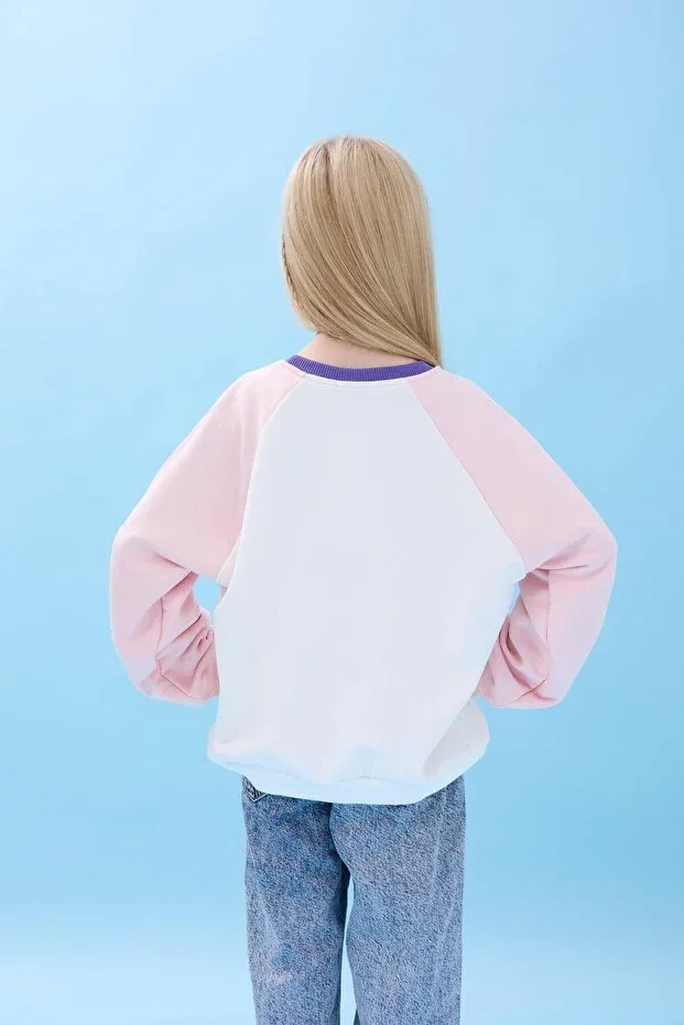 Детские свитшот для девочек цветной с длинным рукавом Perendi, Ecru-Pink — фото 3