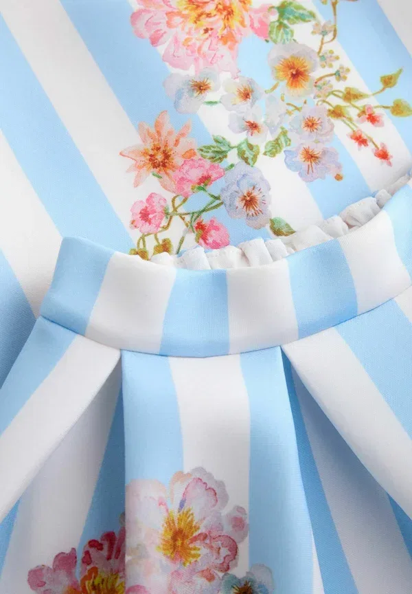 Комплект из топа и юбки с цветочным принтом, Regular fit - scuba top and skirt set - pleated skirt, Next floral, синий — фото 2