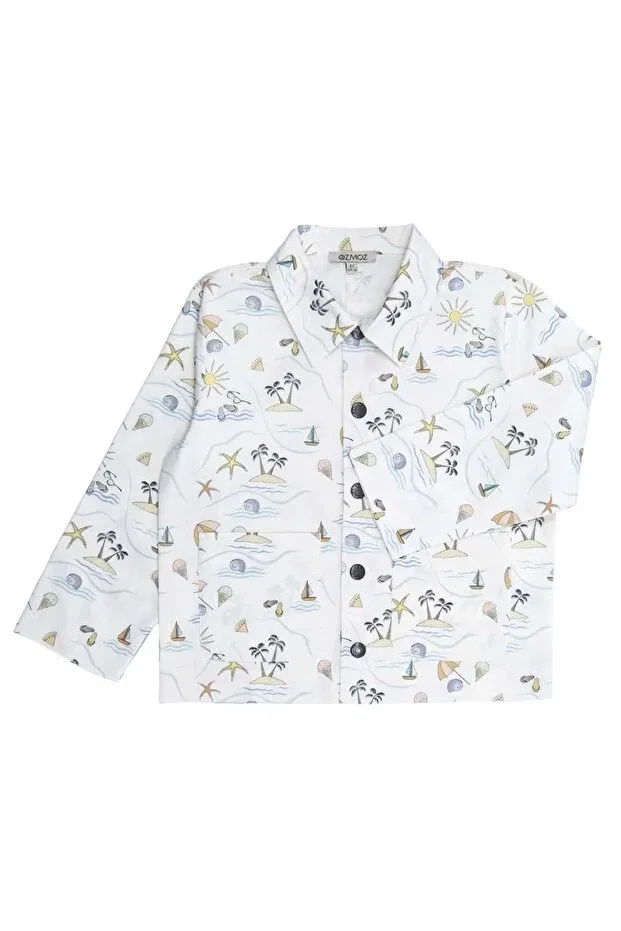 Детский для мальчиков жакет с принтом Sea-Themed spring little boys' jacket Ozmoz By Mukadder Özden, Ecru — фото 2