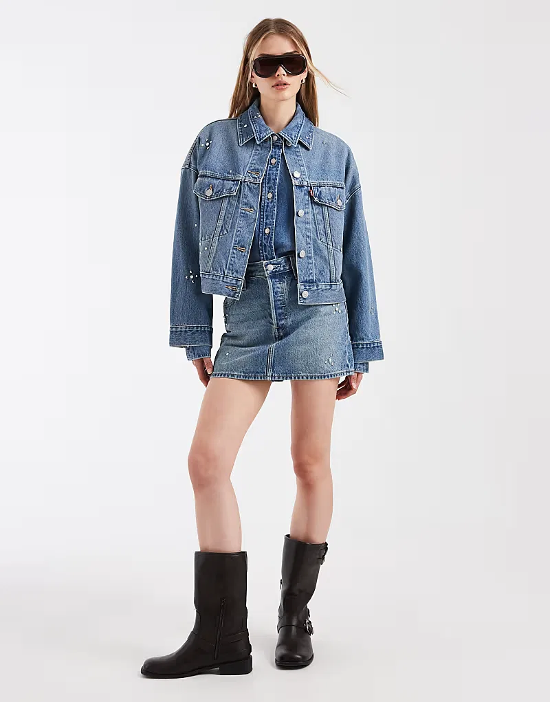 Укороченная джинсовая куртка Levi's с декором, синий — фото 2