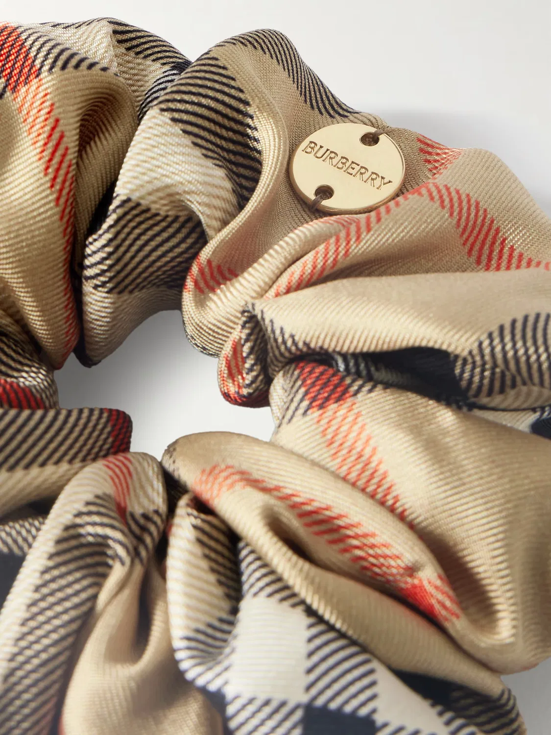 Украшенная клетчатая шелковая резинка для волос Burberry, Sand — фото 3