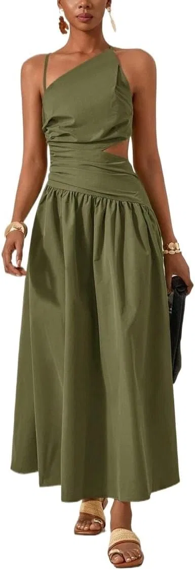 Женское элегантное платье миди с вырезами Zipper, Army Green