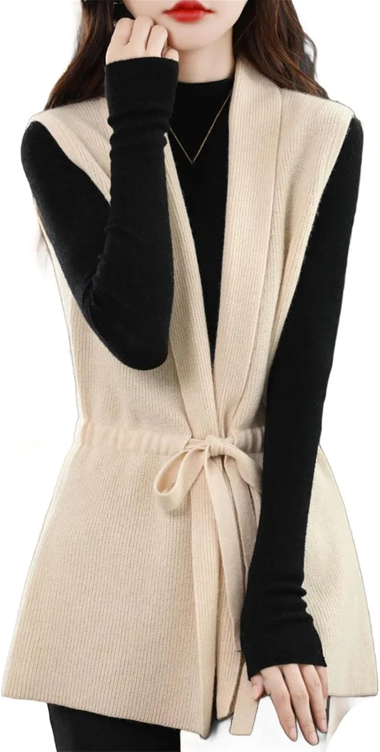 Женский жилет без рукавов Wool V-neck Lace-up, бежевый