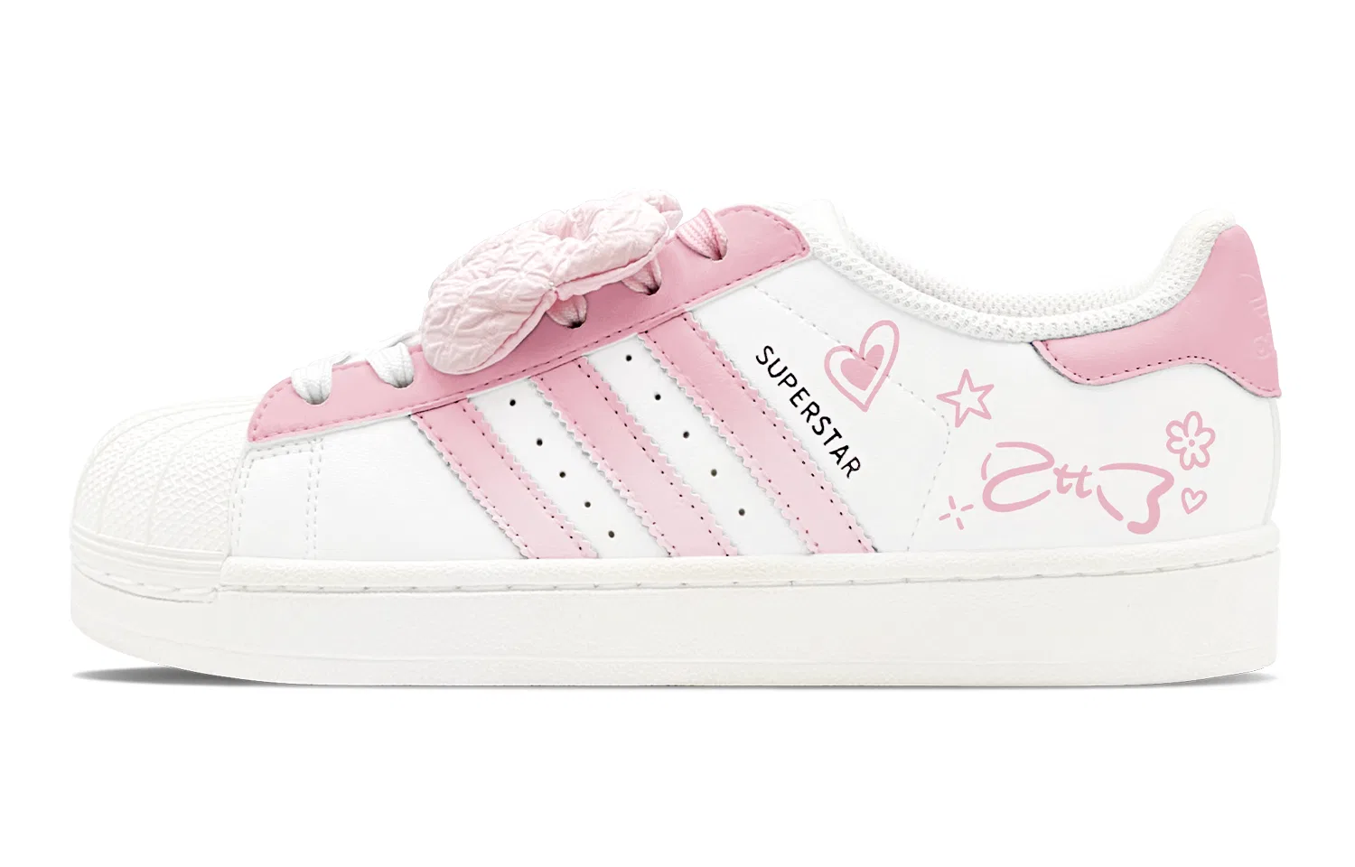 Детские кроссовки с ручной росписью Adidas Originals Superstar 2, Pink White — фото 3