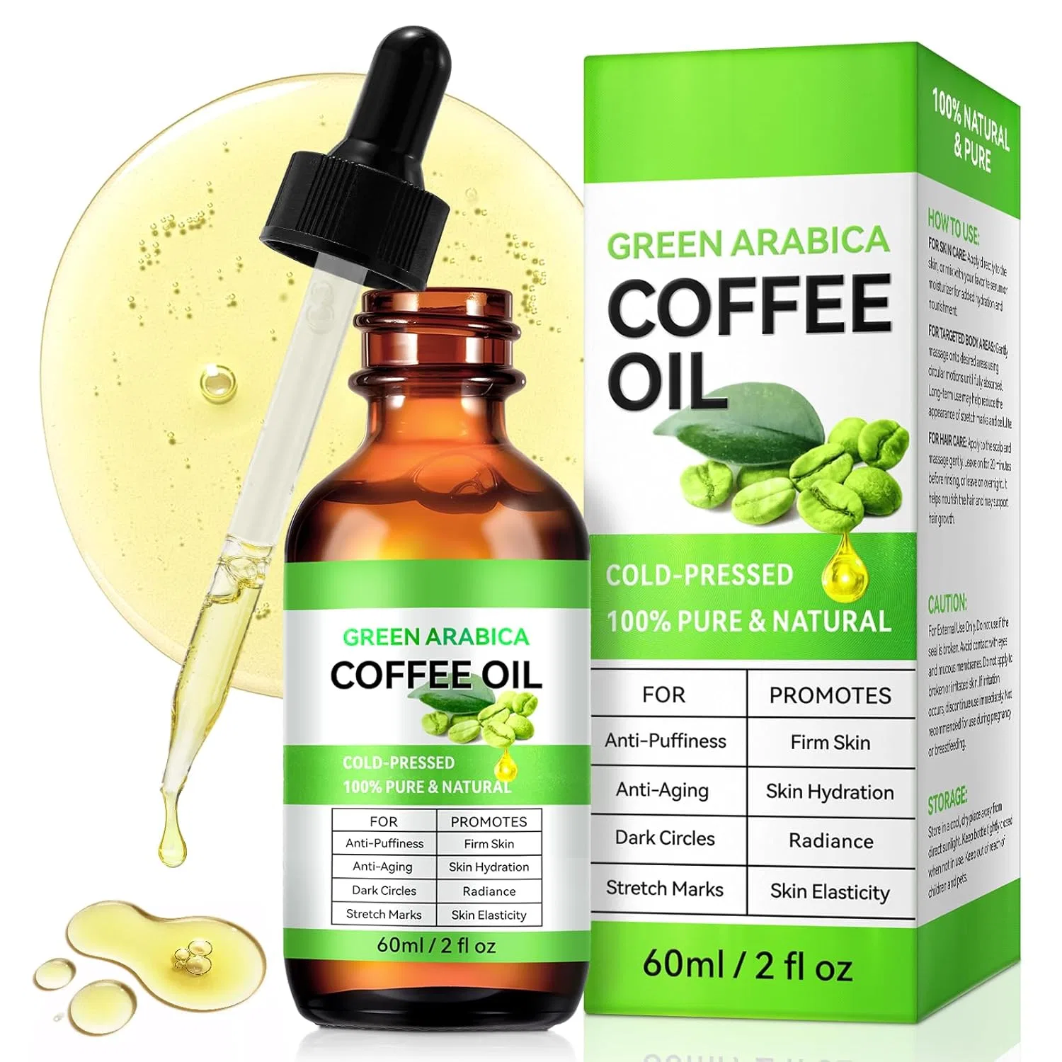 Масло зеленого кофе Arabica для лица, тела и волос, 60 мл Leisgoto