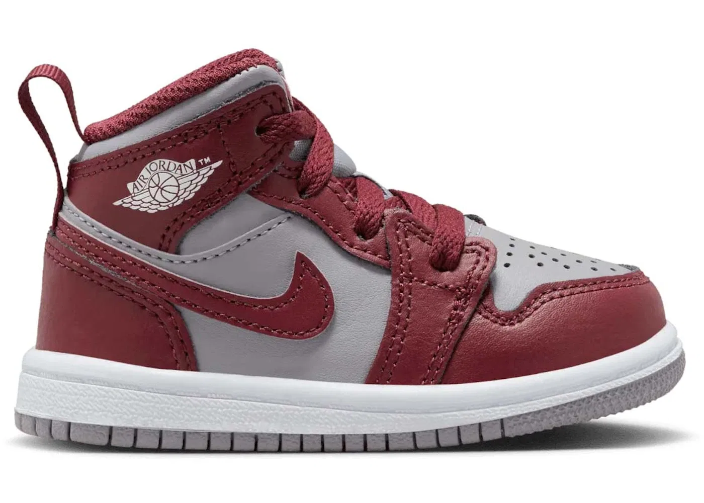 Детские кроссовки с высоким берцем Jordan 1 Mid Cherrywood Red, Cherrywood Red/Cement Grey/White