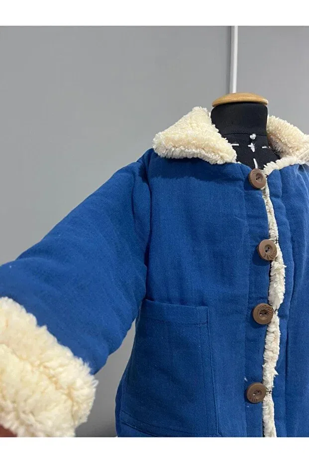 Детское пальто для девочек двустороннее хлопковое Bebeu, Blue — фото 4