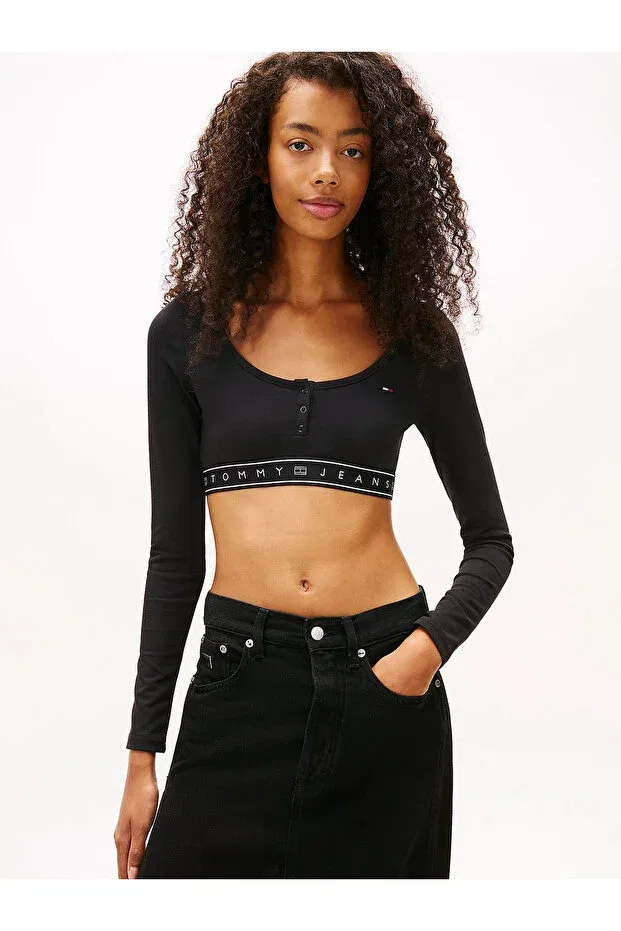 Женская укороченное футболка с длинным рукавом Tommy Hilfiger, Black