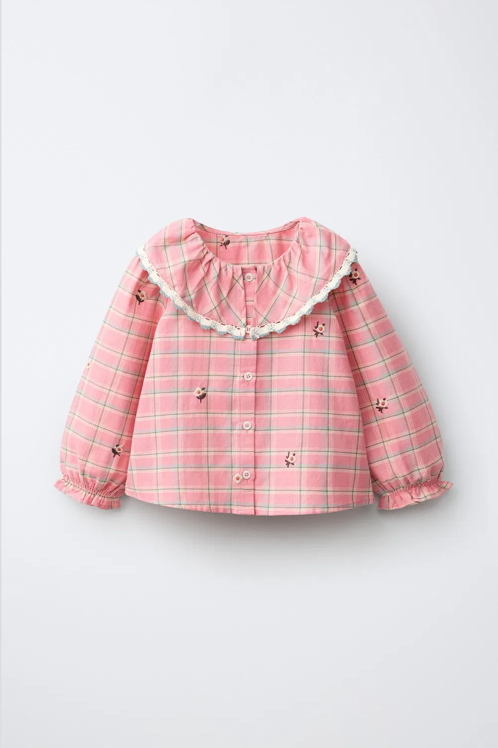 Рубашка в клетку с вышивкой ZARA, Pink