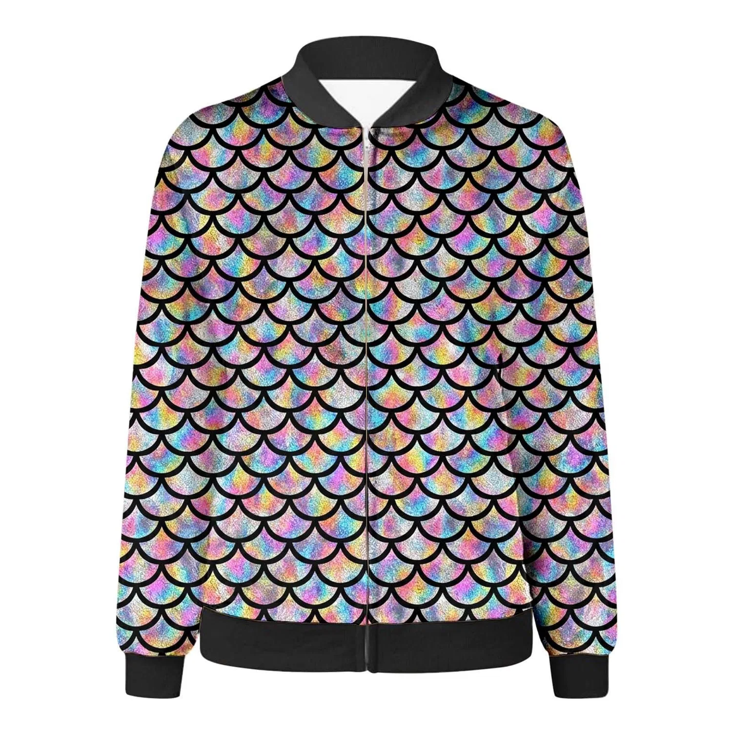 Женская куртка с принтом чешуи, модель bomber, Multicolore — фото 4
