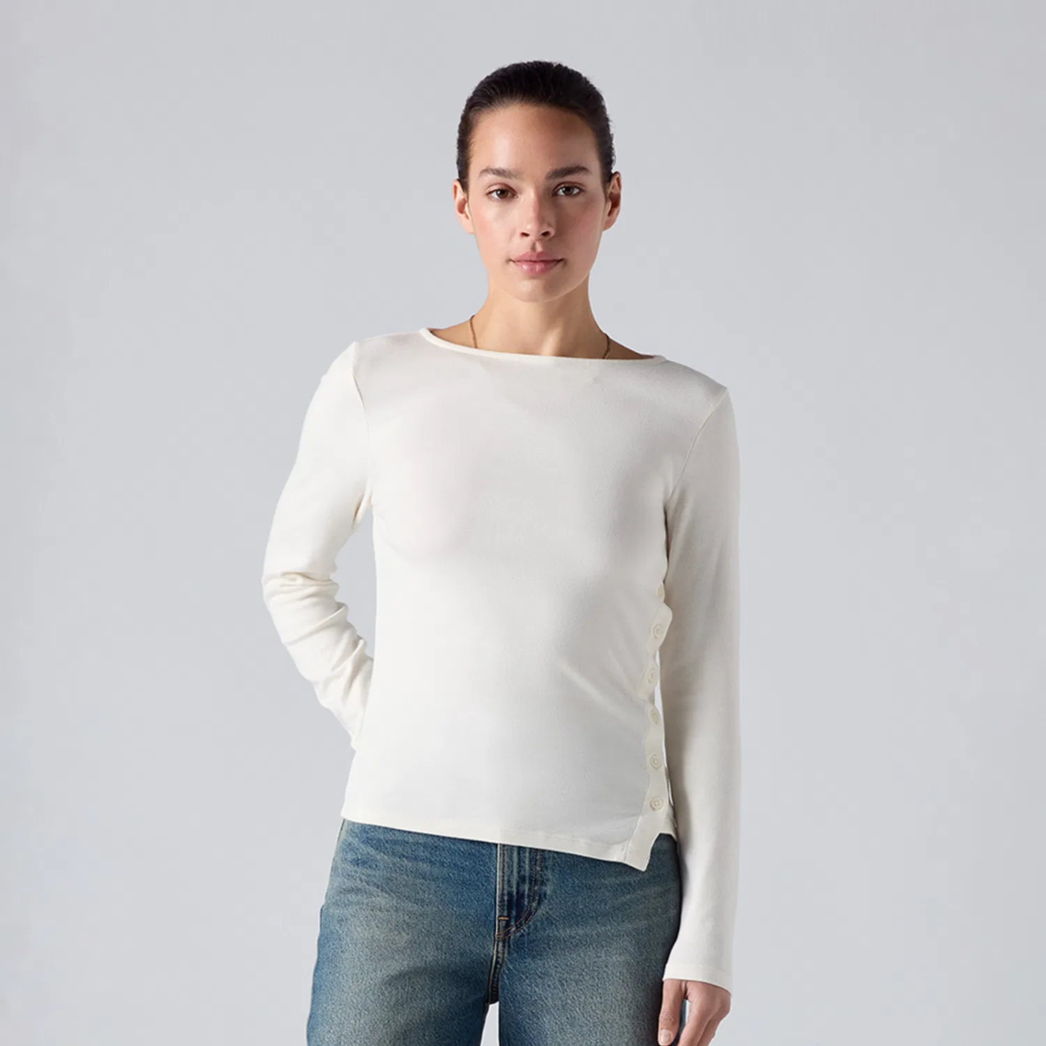 Женская футболка с лодочным вырезом, приталенная, Levis, Cream White — фото 4