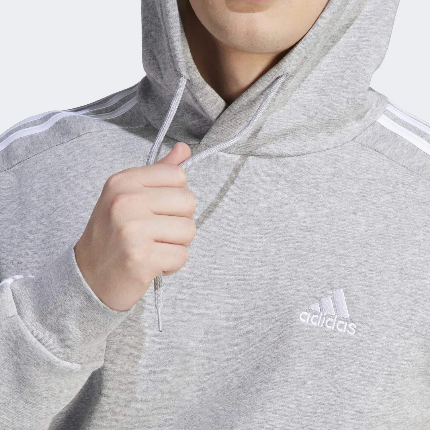 Мужское худи с длинным рукавом Essentials 3-Streifen Adidas, Grau Weiss Weiss — фото 4