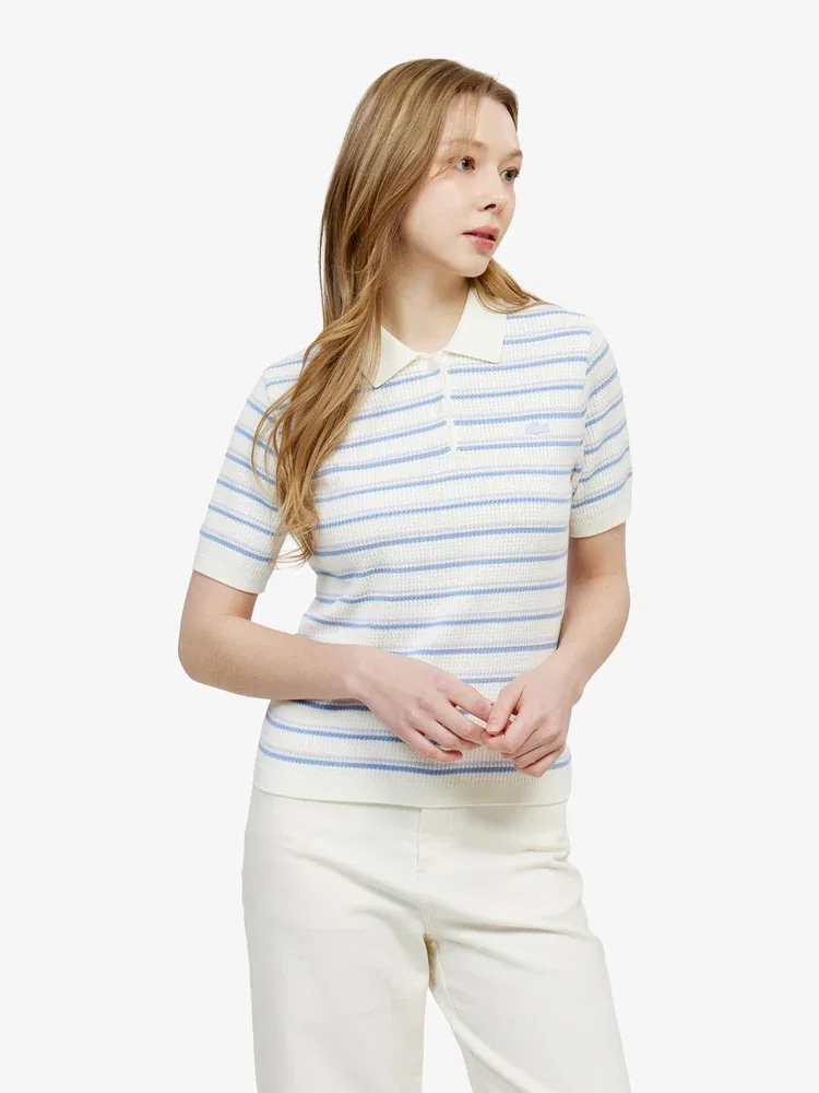 Свитер поло LACOSTE Sky Blue с полоской