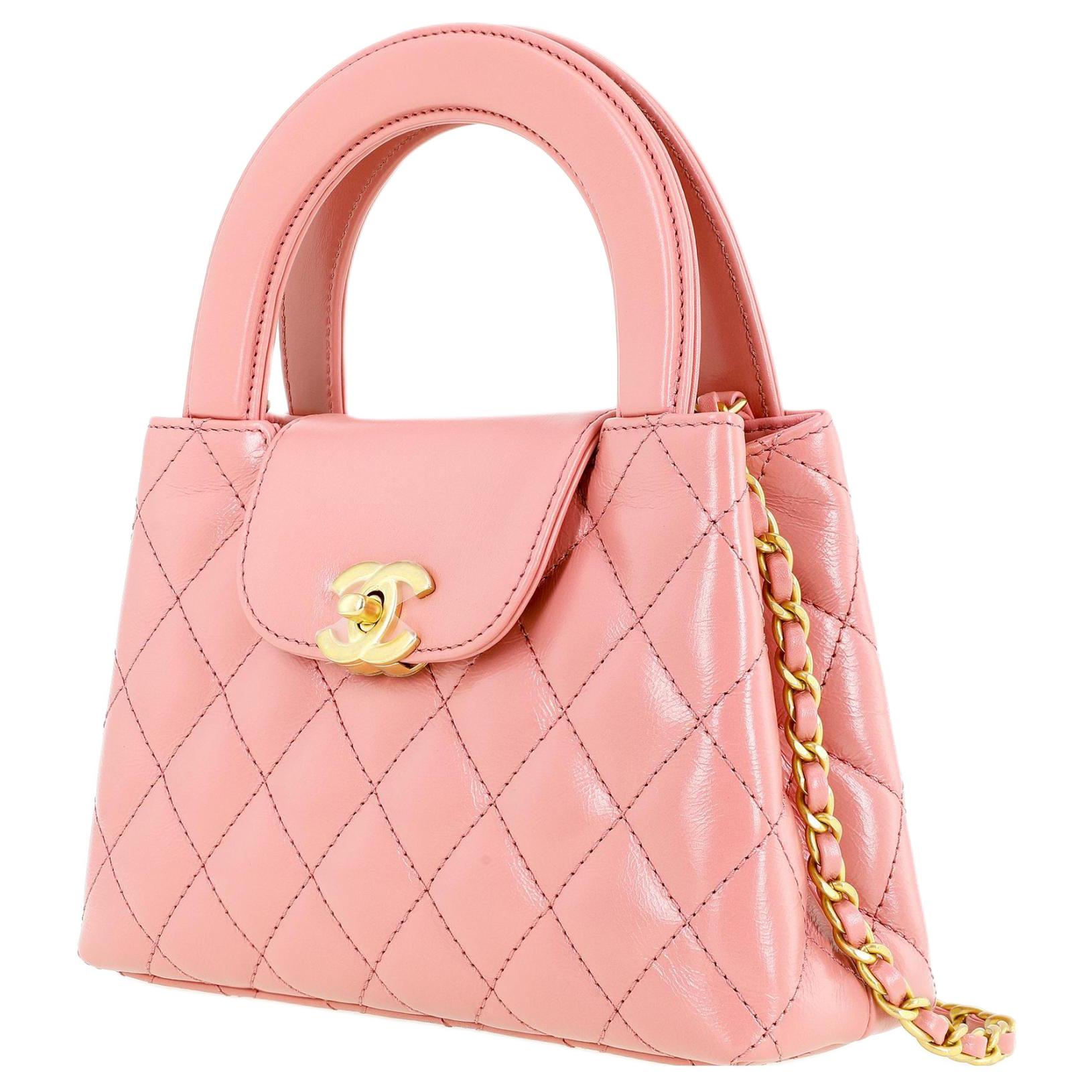CHANEL Мини-сумка женская из коровьей кожи с металлическим золотым покрытием, цвет coral red — фото 2