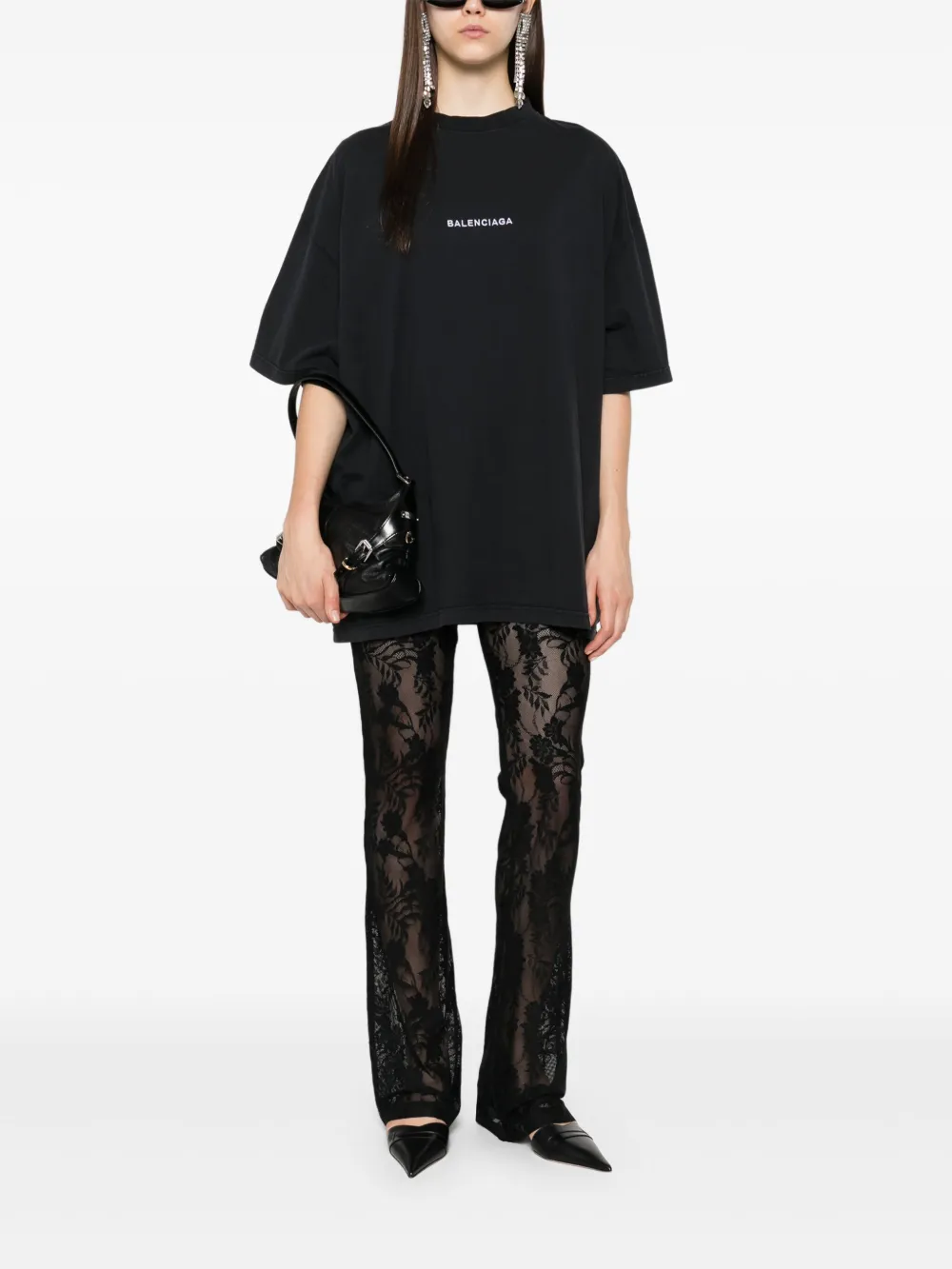 Футболка с нашивкой и вышитым логотипом Balenciaga, черный — фото 3