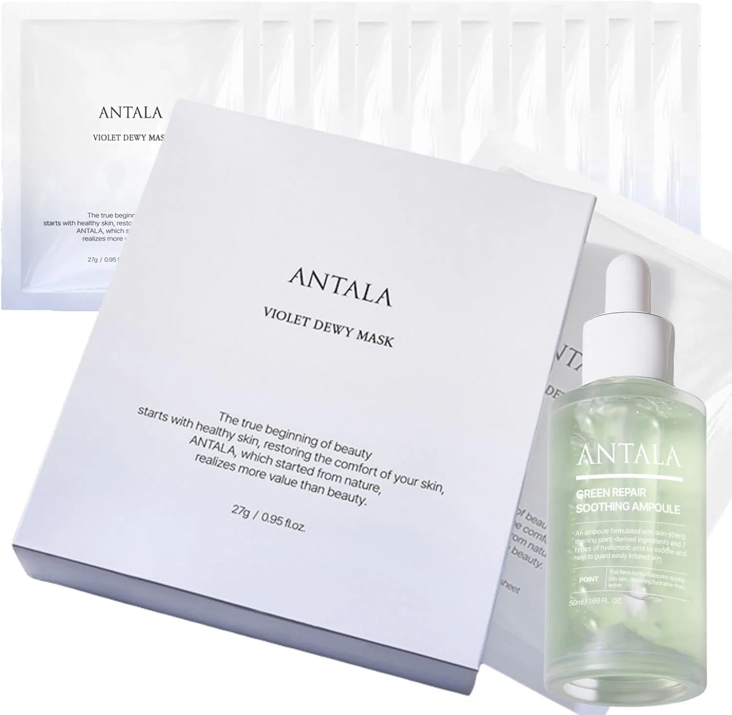 Набор Antala — Масок и сыворотки Violet Concentrated Mask, 10 шт. + Green Repair Smoothing Serum