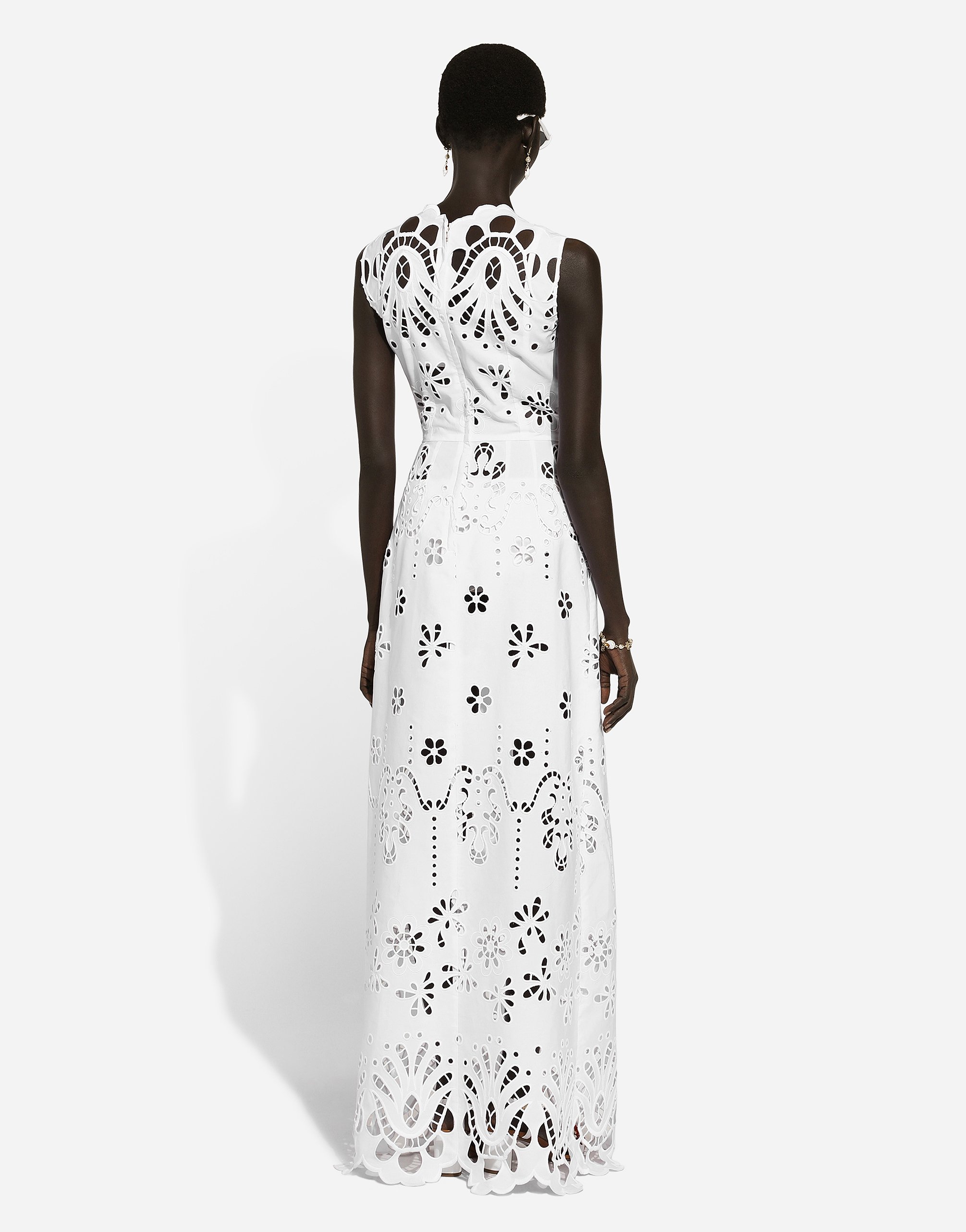 Длинное хлопковое платье с вырезами Dolce & Gabbana, белый — фото 3