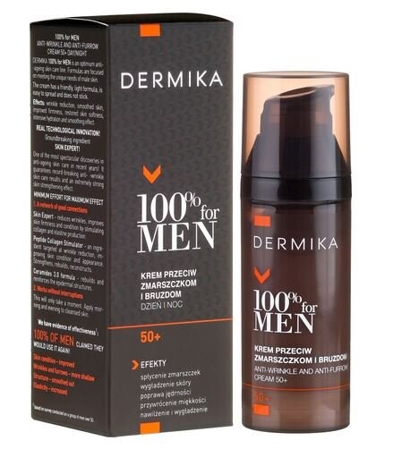 

Крем против морщин и бороздок 50+, 50мл Dermika 100% For Men