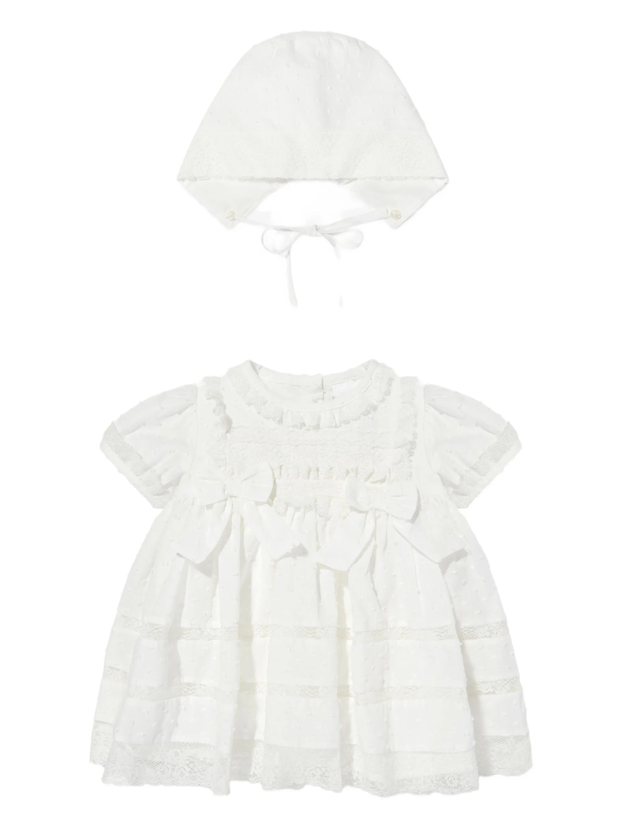 

Комплект из платья и шапки с кружевом Sarah Louise, белый