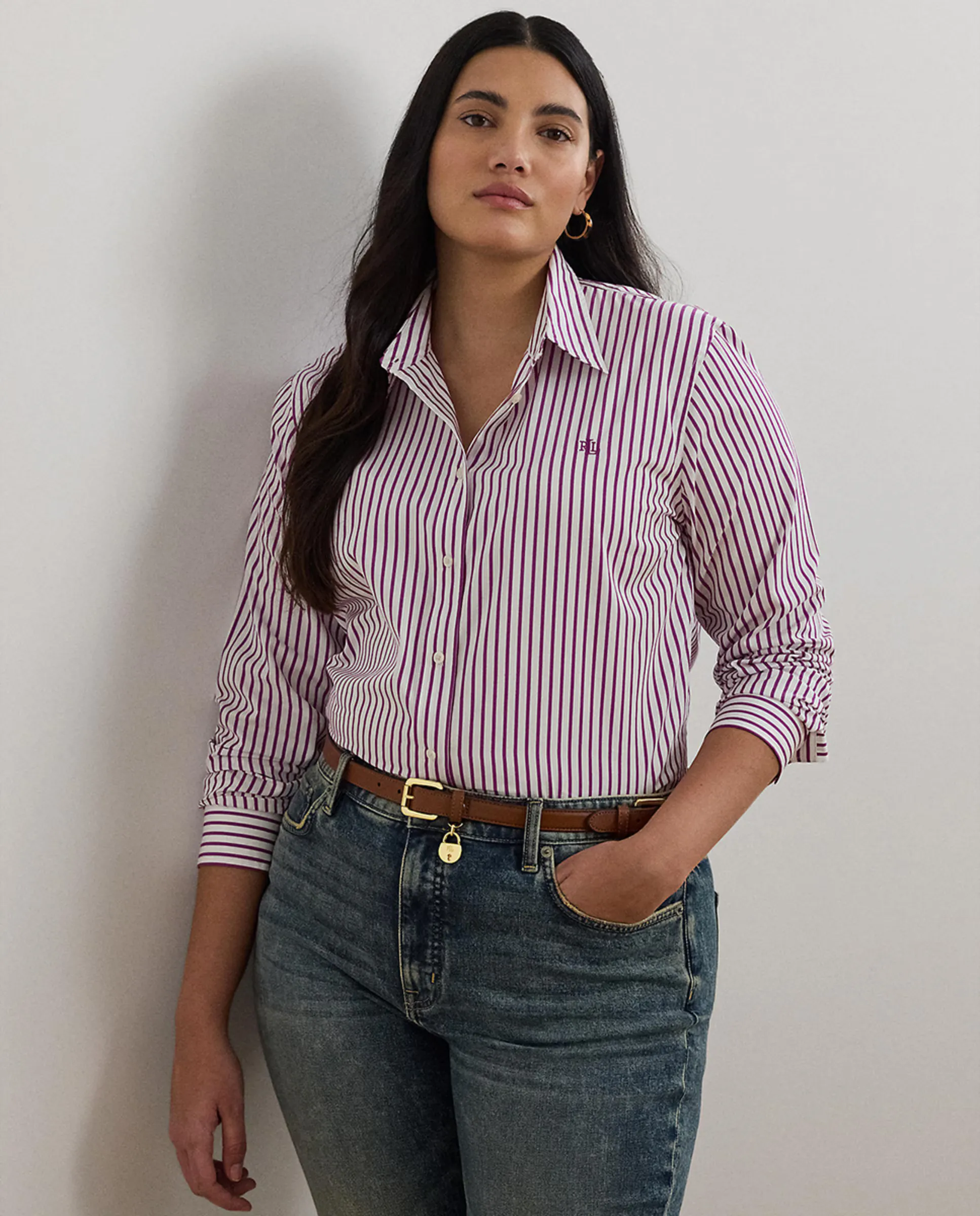 

Женская хлопковая рубашка Classic Fit Lauren Ralph Lauren Woman, фиолетовый