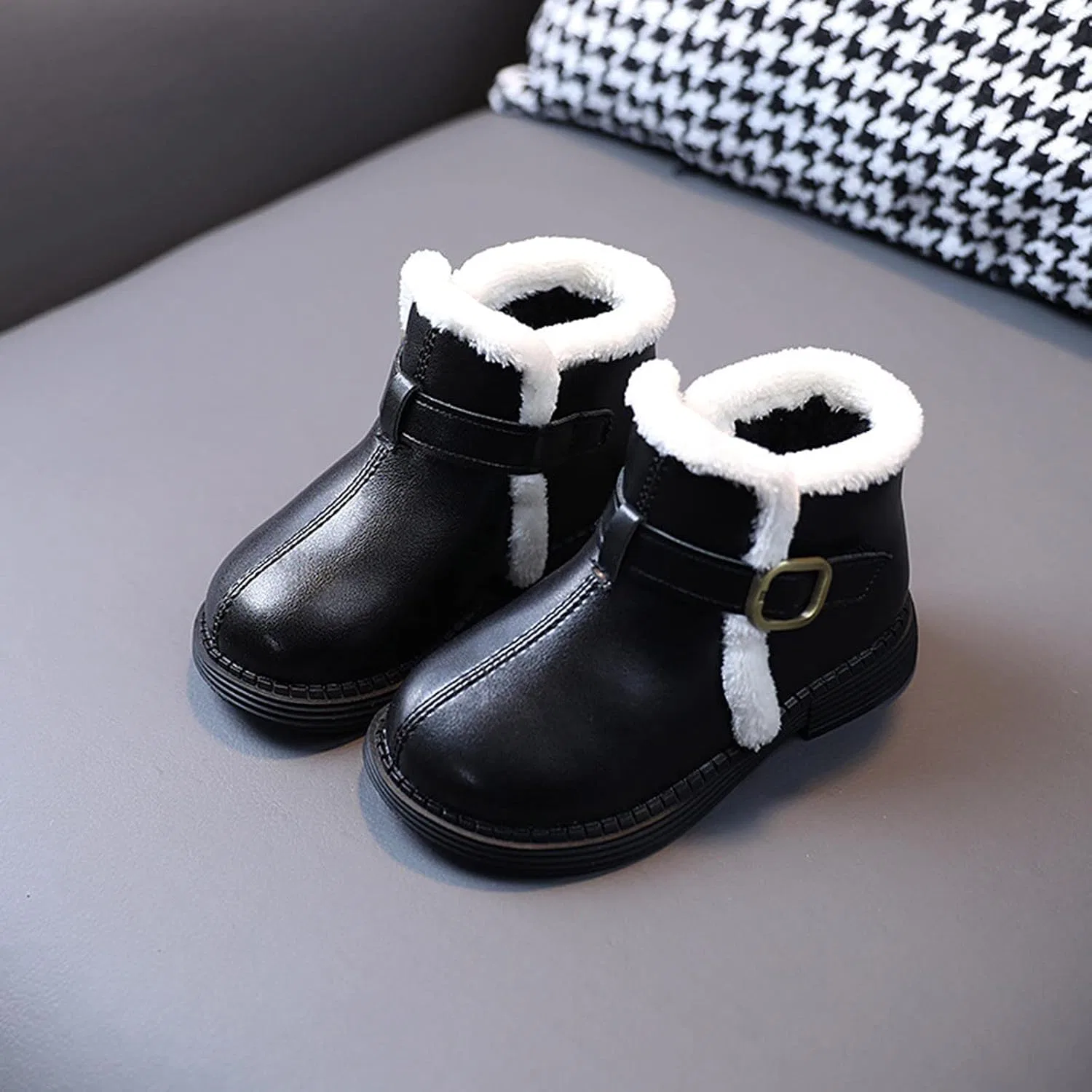 Детские ботинки для девочек с принтом Autumn Winter, модель Fashion, бренд, Black — фото 2