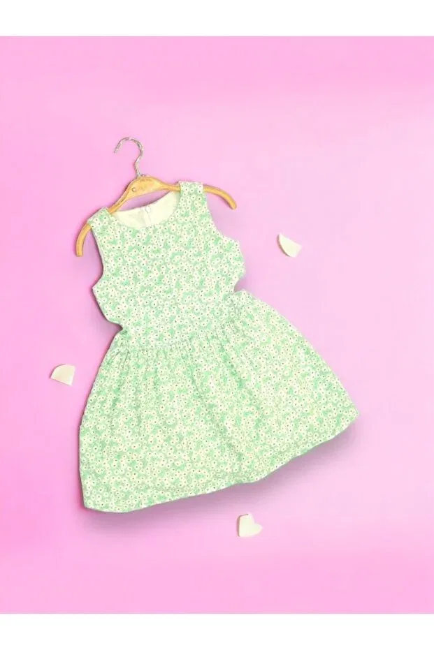 Детское платье для девочек с принтом Girl's water green floral dress with side window detail Little Tortoise, Colored