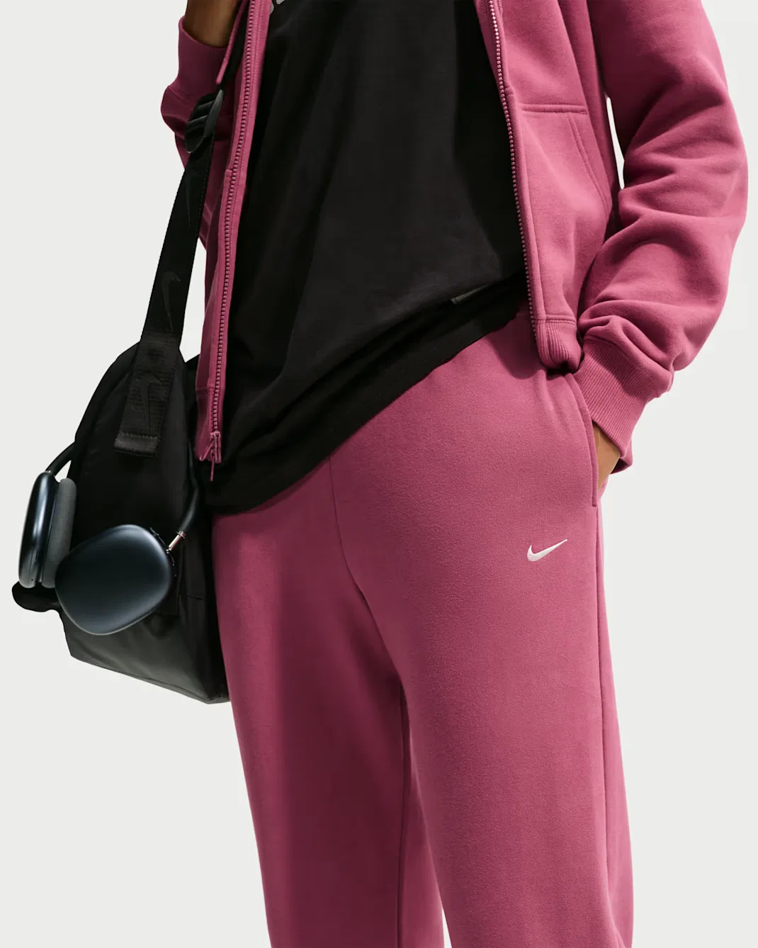 Женские брюки средней посадки с открытым низом Nike Studio Fleece Lightweight "French Terry", Pink Smoke/Sail — фото 4