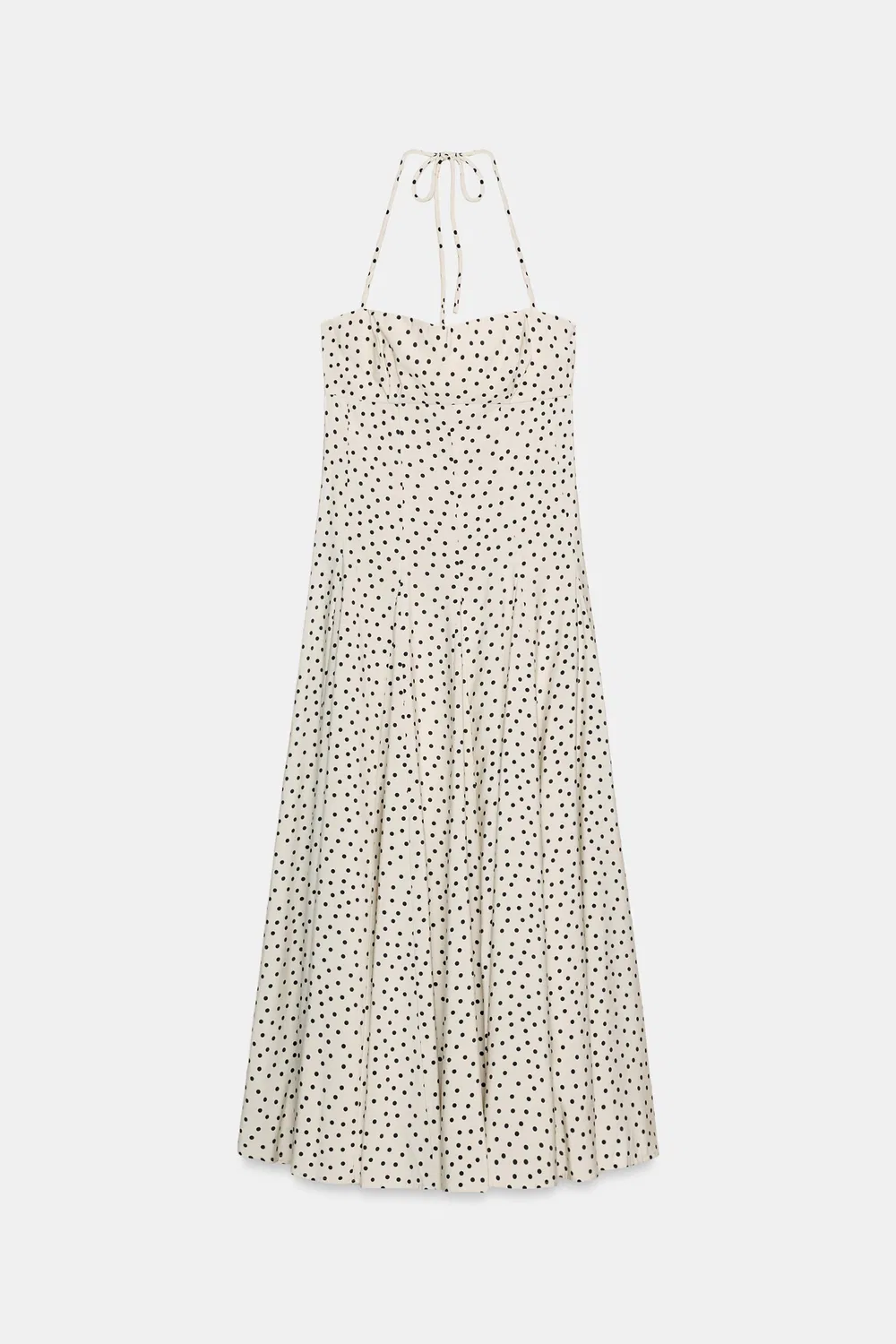 Платье миди с воротником-халтером в горошек ZARA, Black/White — фото 4