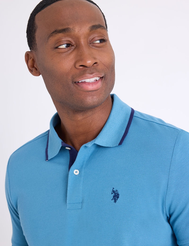 Футболка поло U.S. Polo Assn. Slim Fit Stretch Solid Pique, небесно-бирюзовый — фото 4