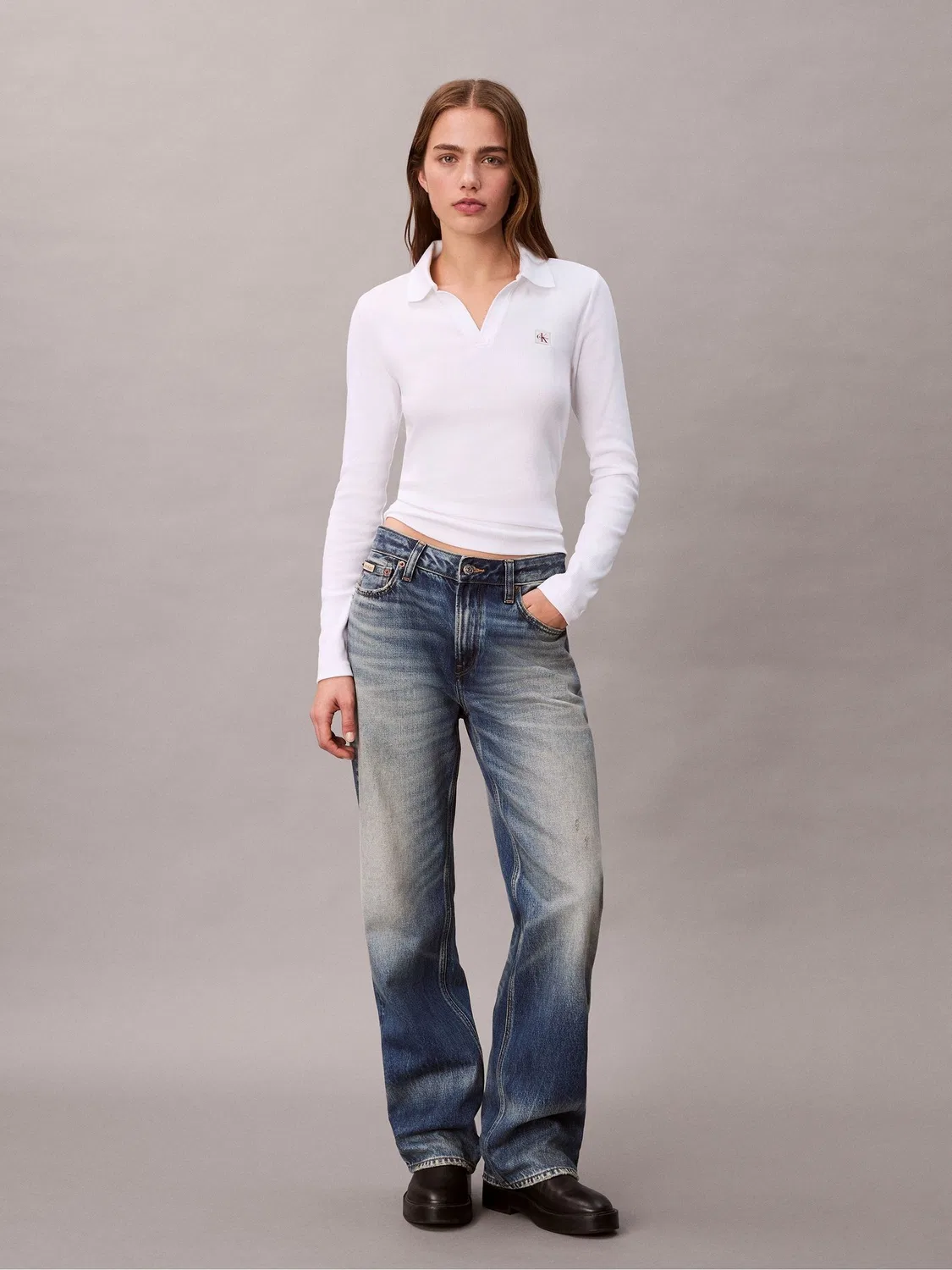 Топ Calvin Klein с воротником-стойкой, белый — фото 3