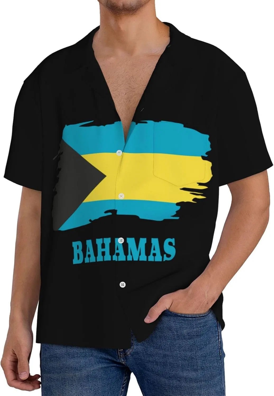 Мужская повседневная рубашка с принтом карты Багам Cuba Collar, Black