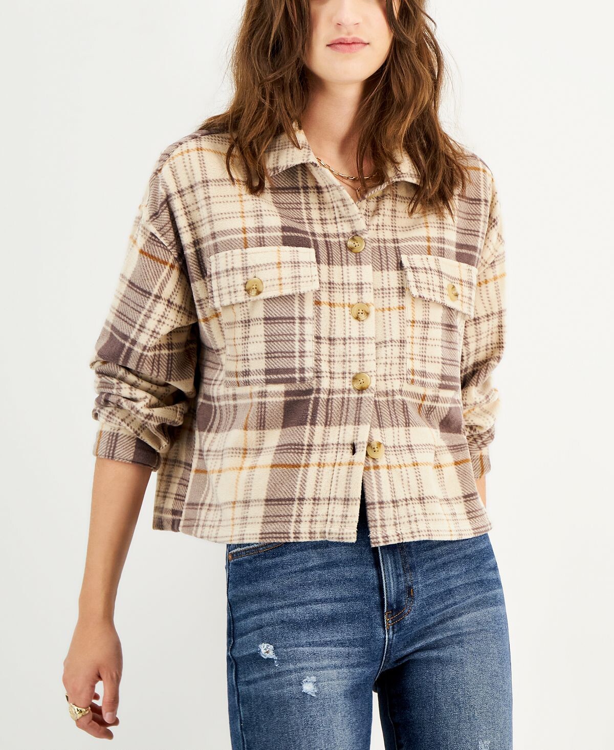 

Куртка в клетку для юниоров с нагрудным карманом Just Polly, светло-серый