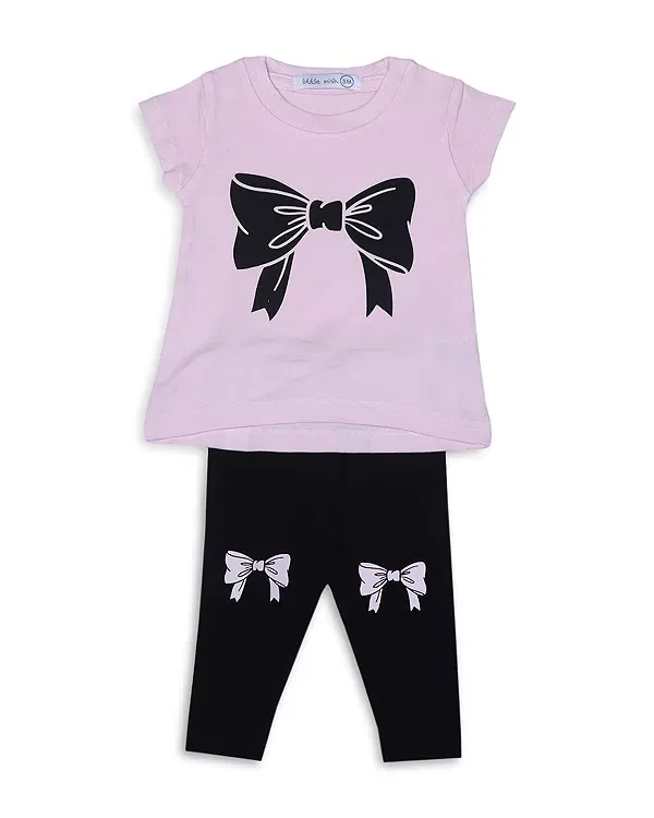 Детский комплект для девочек с принтом Bows Tee & Leggings Set Little Mish, розовый