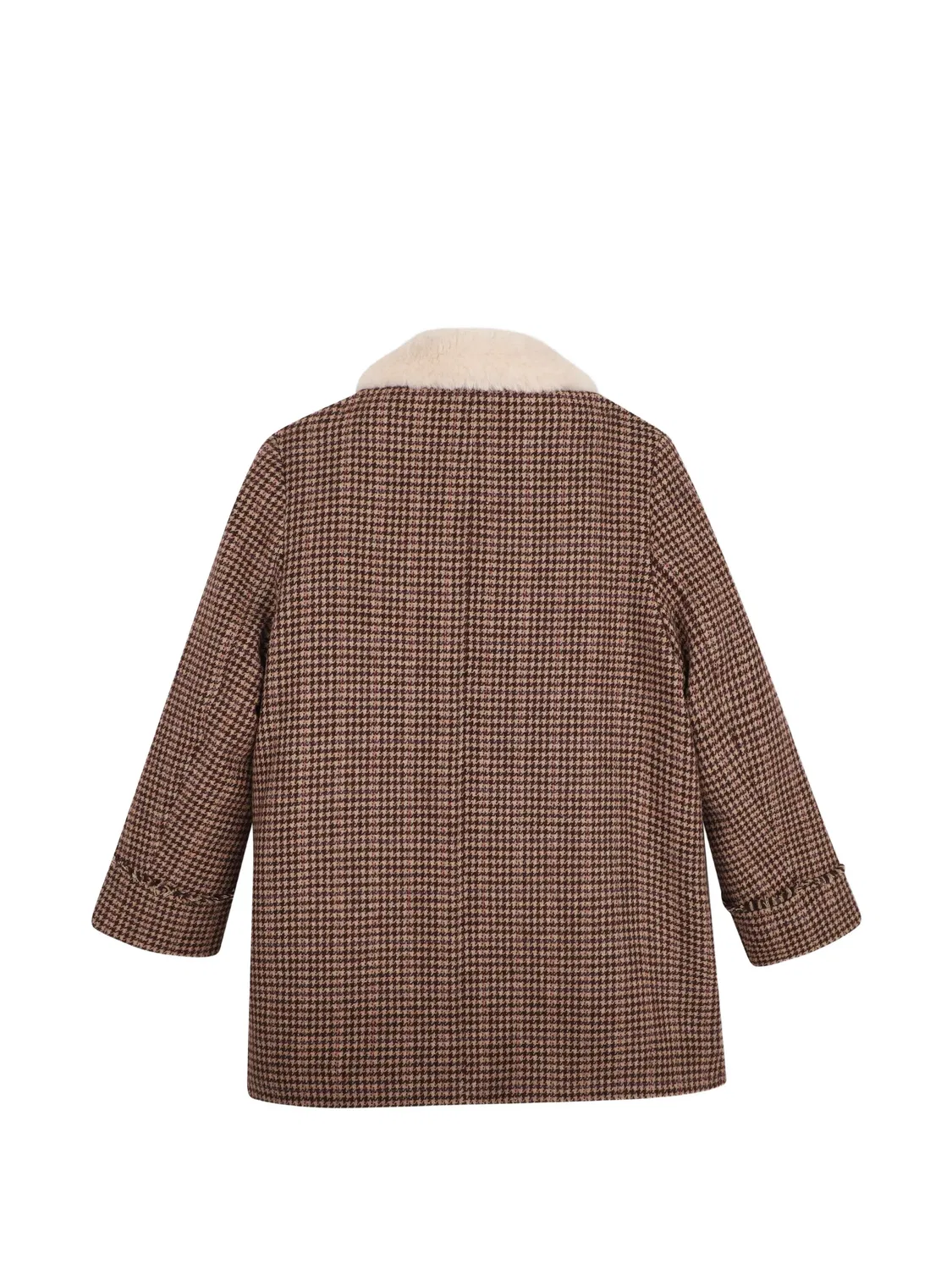 Пальто в ломаную клетку с бахромой Chloé Kids, коричневый — фото 2