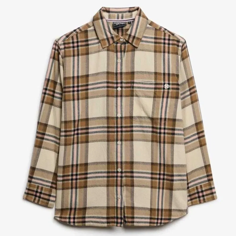 Рубашка фланелевая Superdry Check Flannel Boyfriend, бежевый — фото 3