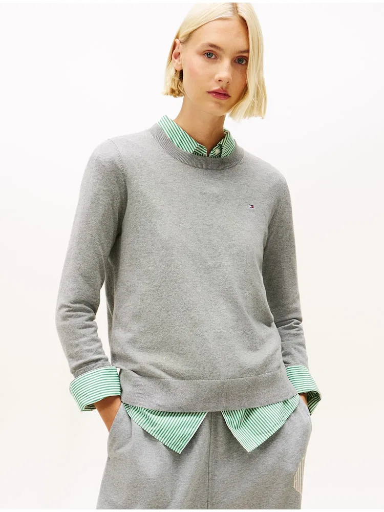 Свитер хлопковый джерси с круглым вырезом TOMMY HILFIGER, Grey