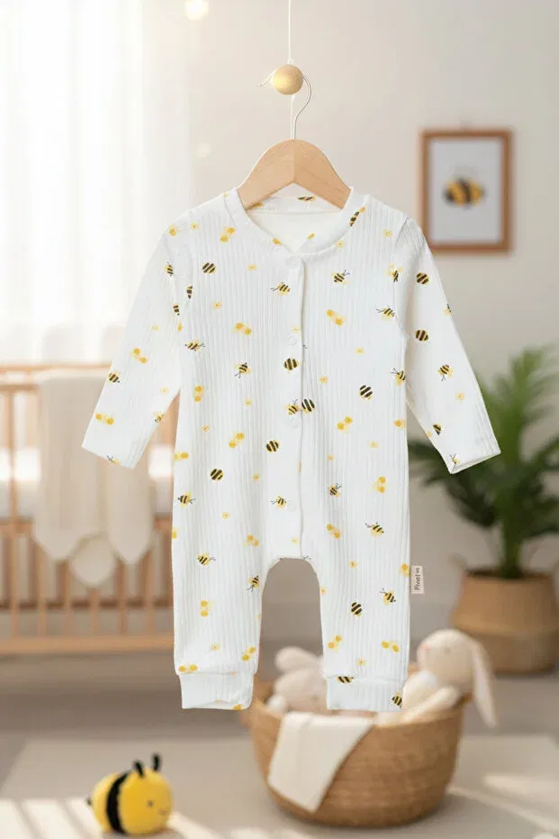 Детское боди-комбинезон с принтом Unisex honey bee patterned ribbed baby romper/body suit Pelossi, Ecru