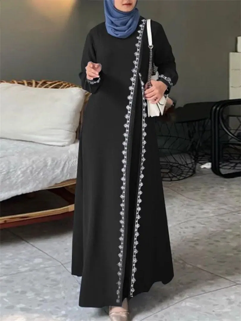 Женское платье-абайя с кружевом Lace Crochet Abaya, Blue — фото 3